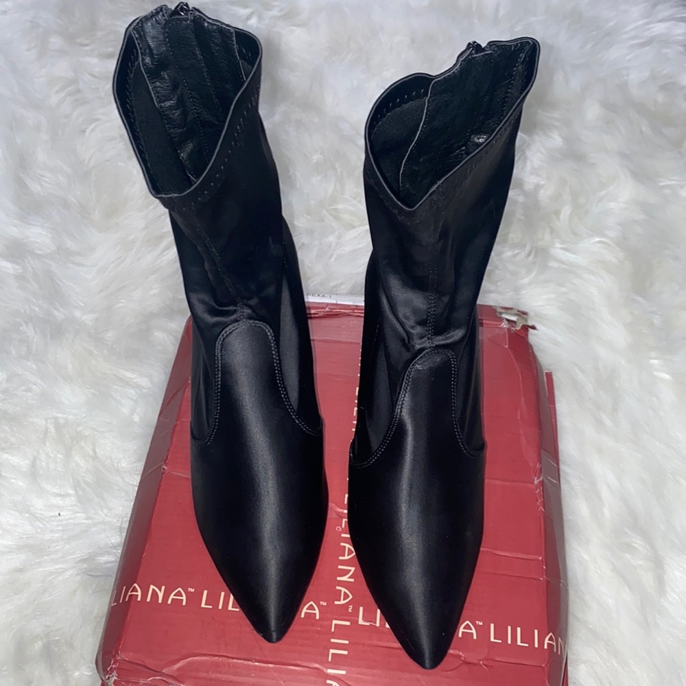 Black Satin Heeled boots